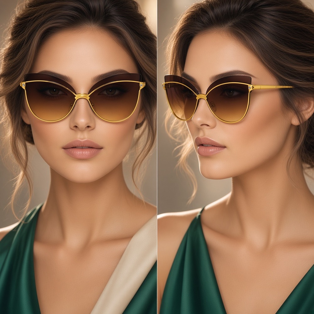 Cat Eye Sunglasses Women Fashion Gold Frame Brown Lens Trendy Style Lentes Gafas